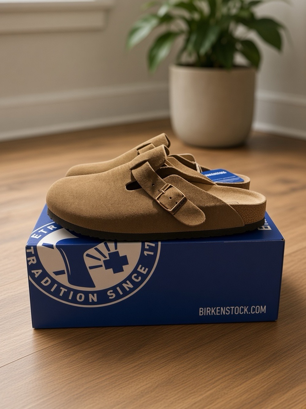 Birkenstock Suede Leather Boston Clog Taupe • Unisex
